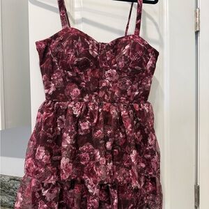 Floral Burgundy Tiered Dress